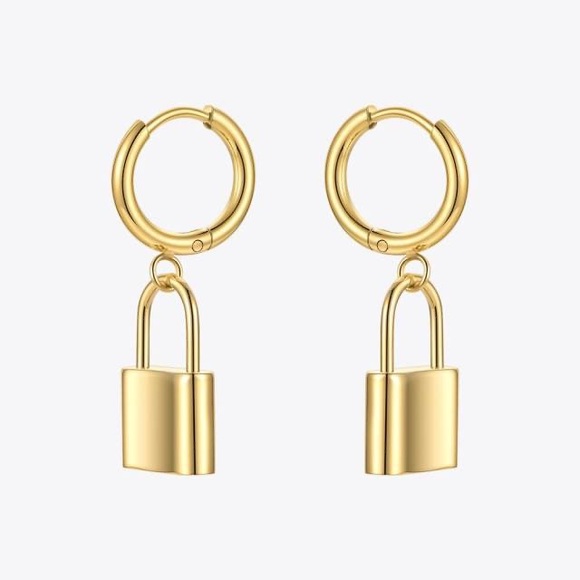 Lock hoop gold earrings - Picture 1 of 3